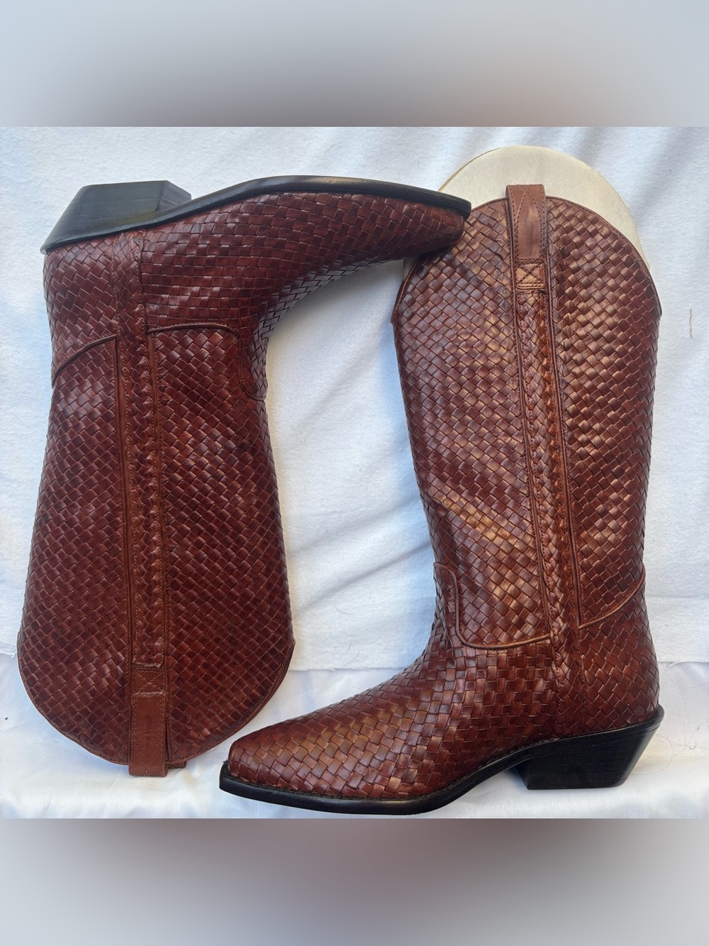 VINTAGE Cole Haan Cowboy - Braided Basket Leather Boots- 7B